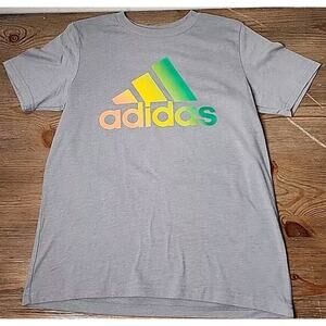 Adidas Gray Multi-Color Wording T-Shirt, Size - M